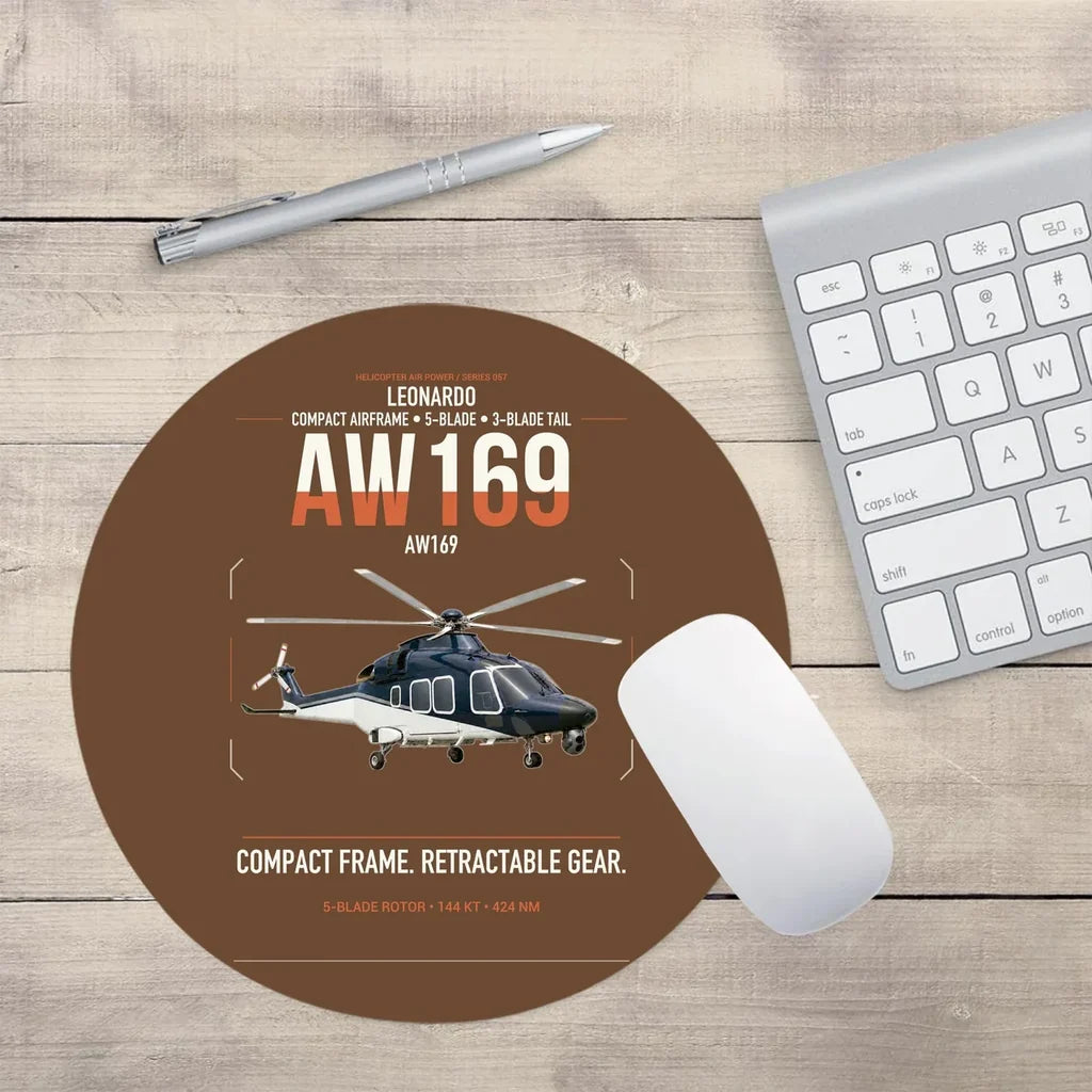 Leonardo AW169 design on brown round mouse pad