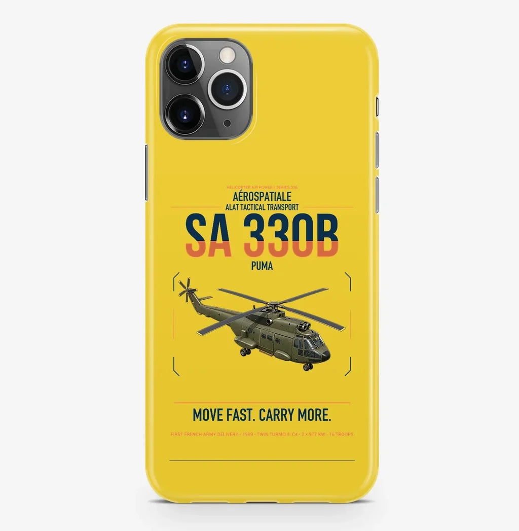 Aérospatiale SA 330B Puma design on yellow magsafe iphone case, for iPhone Pro Max