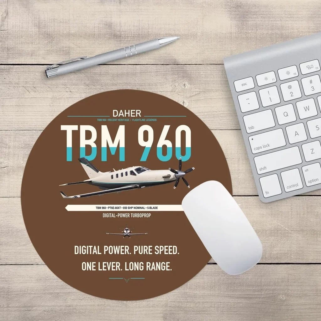 Daher TBM 960 design on brown round mouse pad