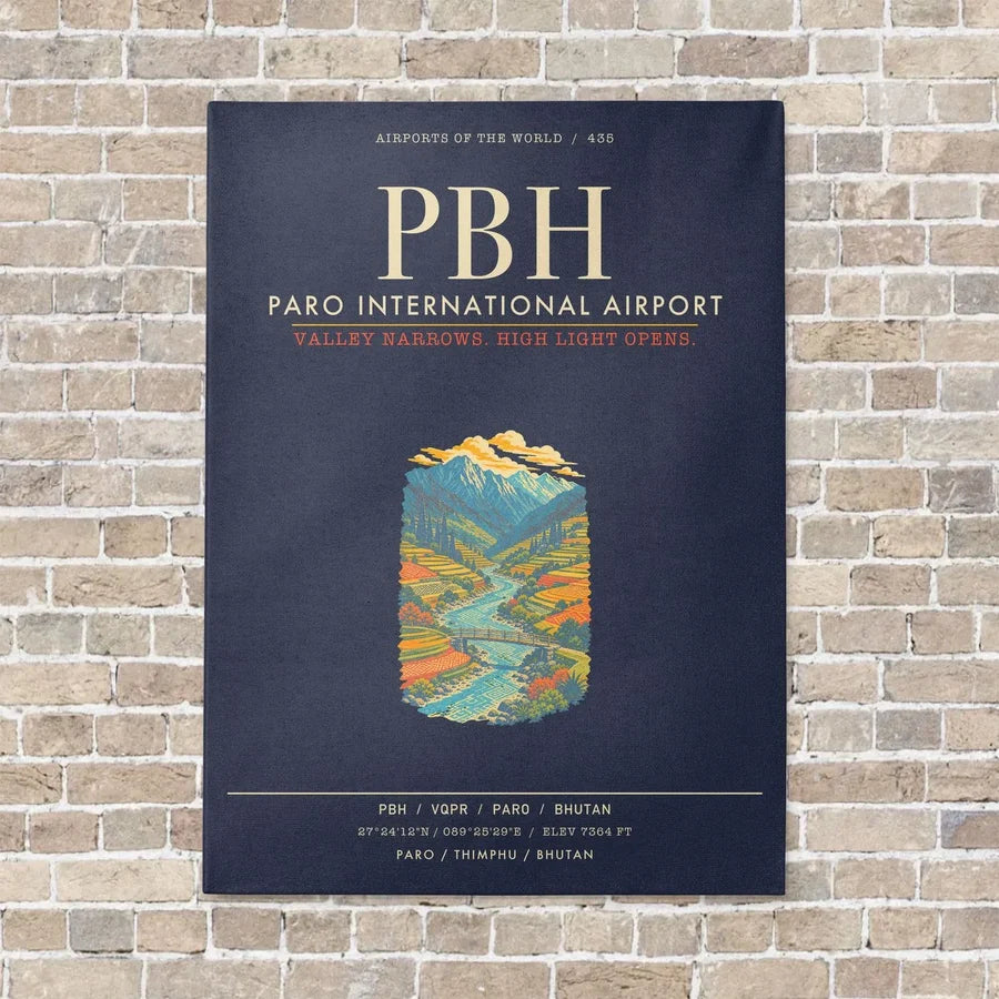 Paro International Airport PBH - Canvas Framed - Navy Blue