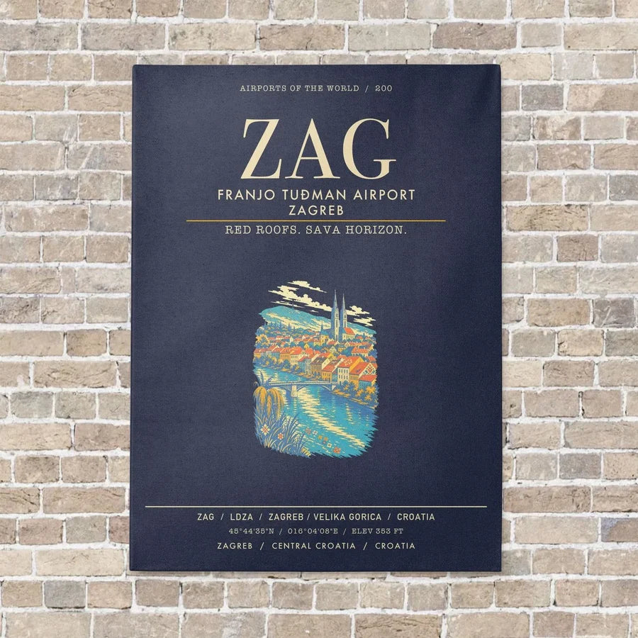 Franjo Tuman Airport Zagreb ZAG - Canvas Framed - Navy Blue