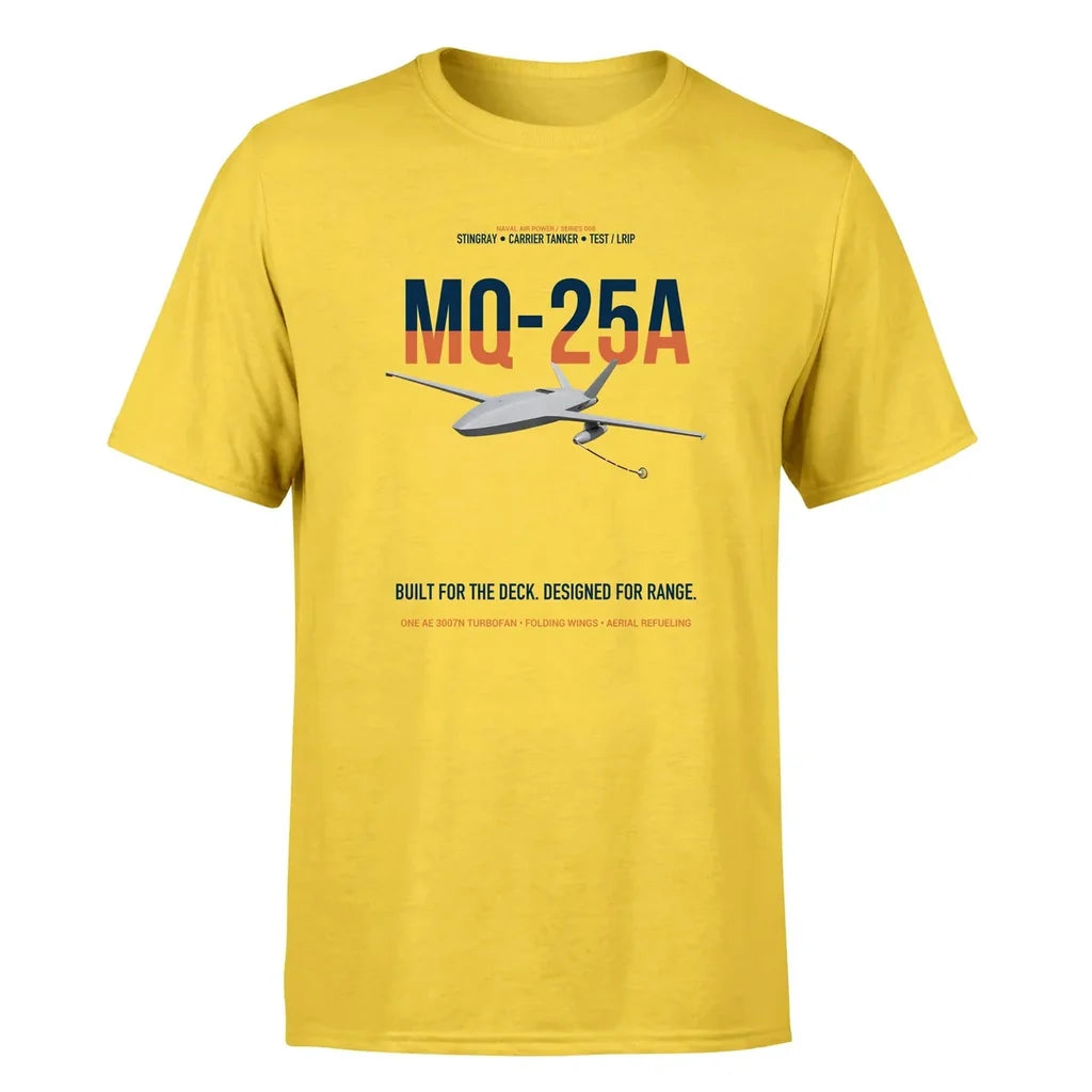 MQ-25A STINGRAY design on yellow double-side t-shirt, single-side print