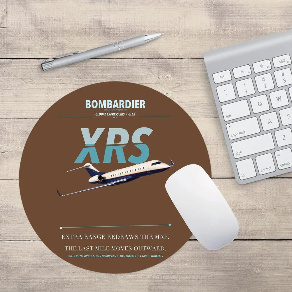 Bombardier Global Express XRS design on brown round mouse pad