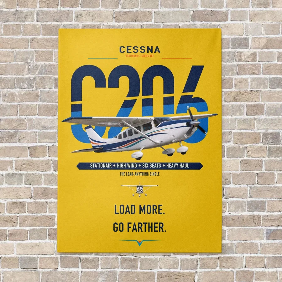 Cessna 206 Stationair vertical canvas print - no frame - yellow background