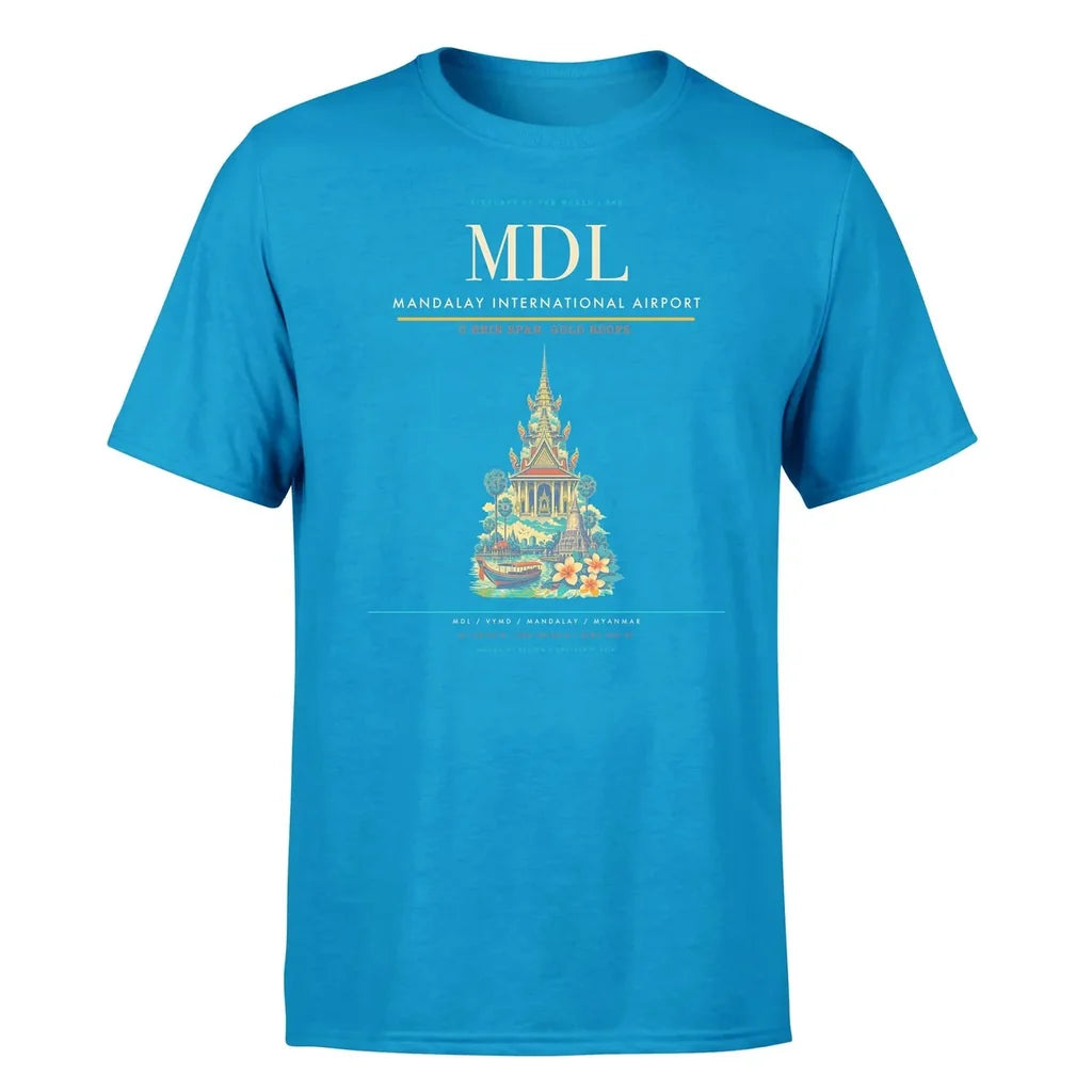 Mandalay International Airport (MDL) T-Shirt single-side front print in Turquoise | mandalay-international-airport-mdl-double-side-t-shirt