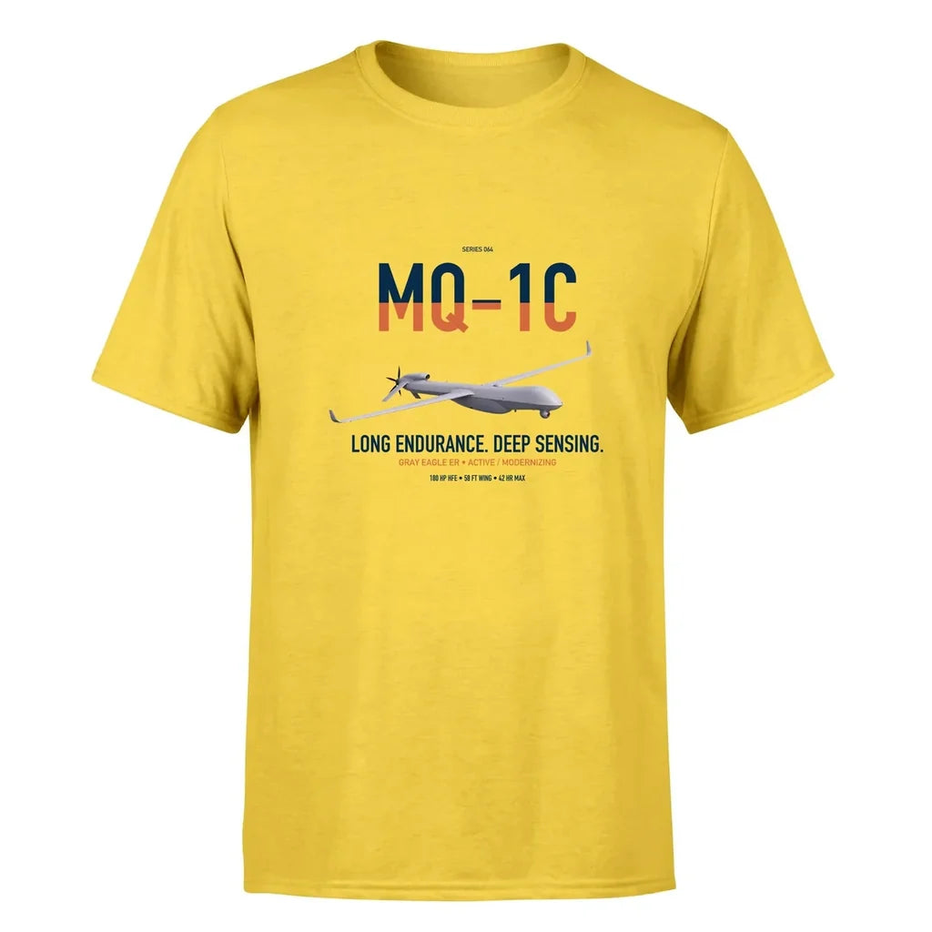 MQ-1C Gray Eagle ER design on yellow double-side t-shirt, single-side print