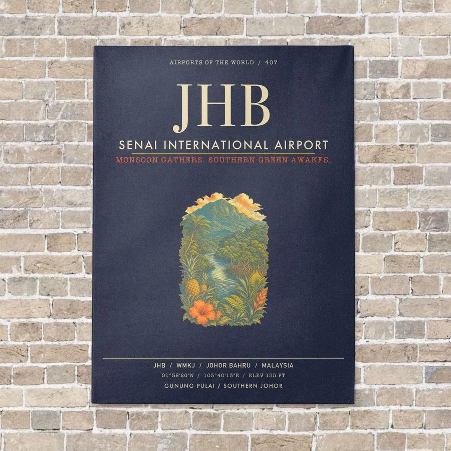 Senai International Airport JHB - Canvas Framed - Navy Blue