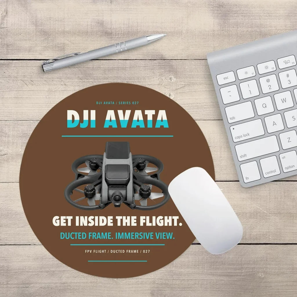 DJI Avata design on brown round mouse pad