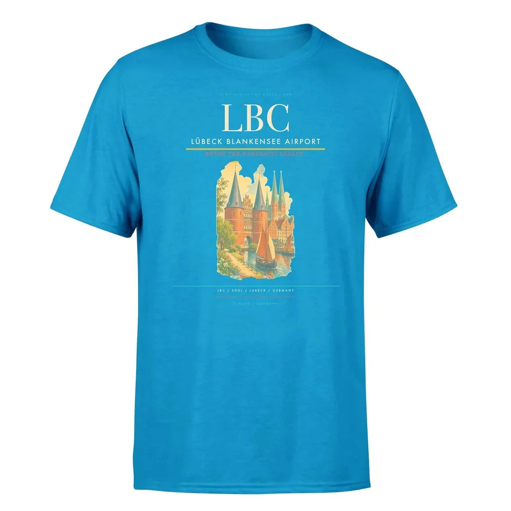 Lübeck Blankensee Airport (LBC) T-Shirt single-side front print in Turquoise | lübeck-blankensee-airport-lbc-double-side-t-shirt