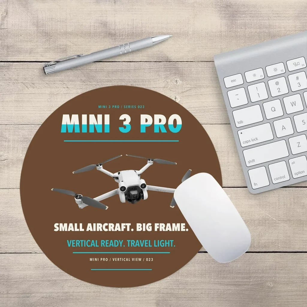 DJI Mini 3 Pro design on brown round mouse pad
