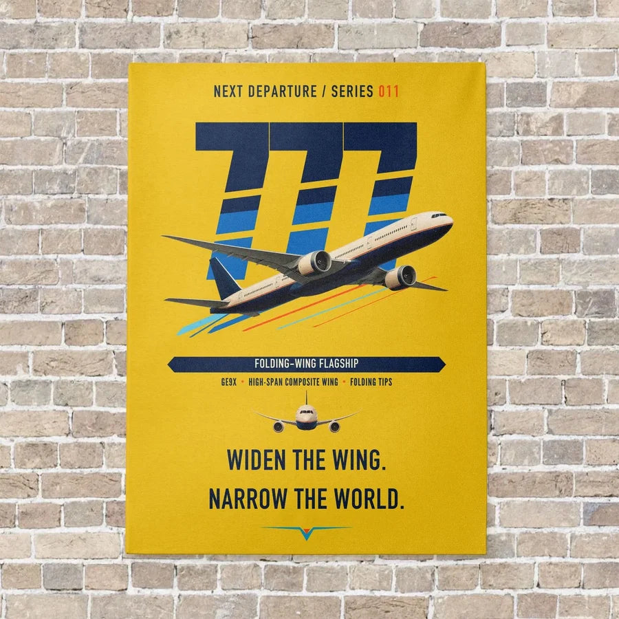 Boeing 777-9 vertical canvas print - no frame - yellow background