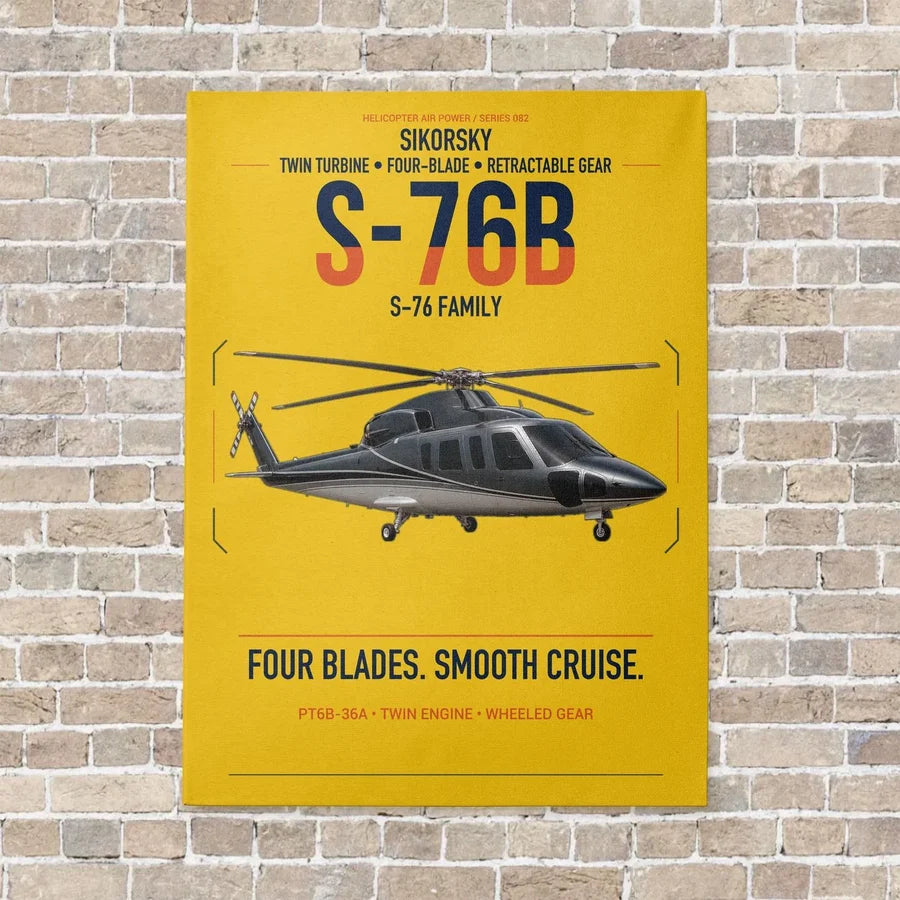 Sikorsky S-76B vertical canvas print - no frame - yellow background