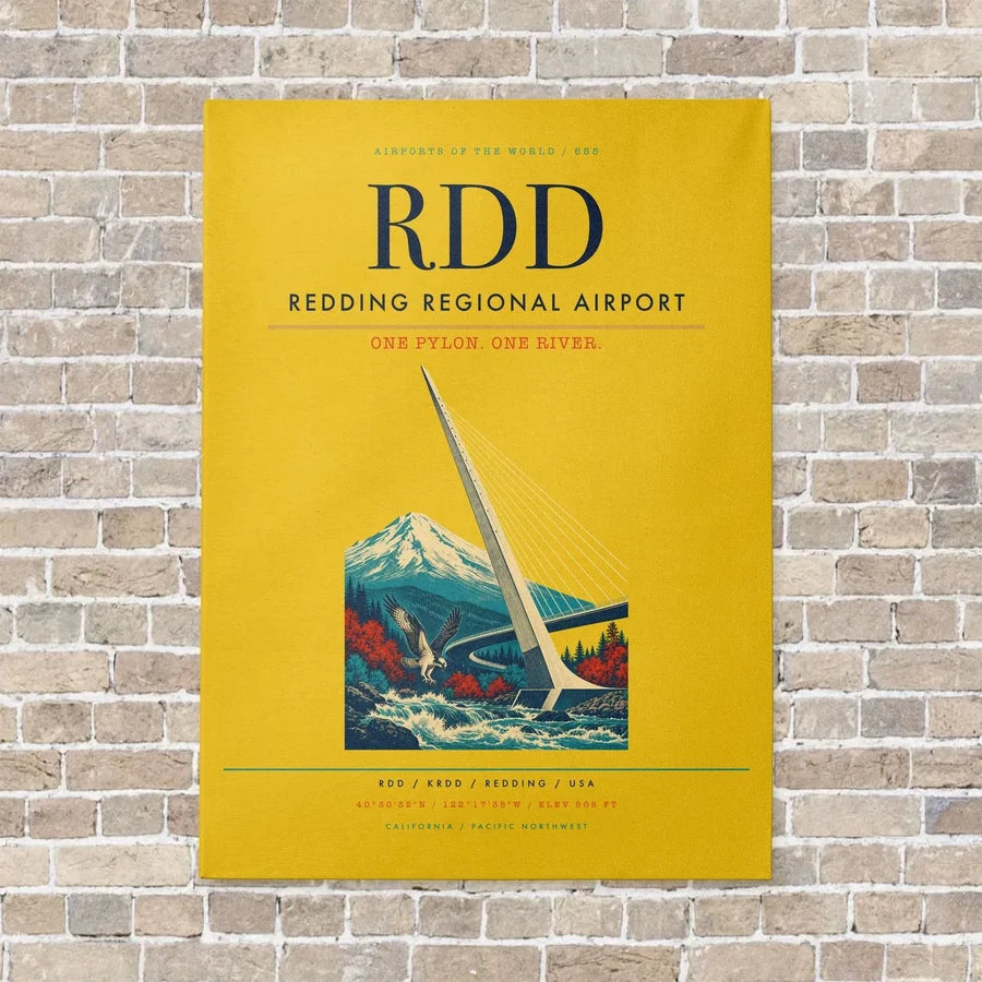 Redding Regional Airport RDD vertical canvas print - no frame - yellow background