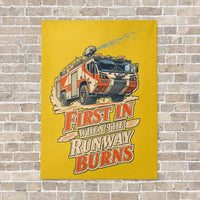 Thumbnail for First In When The Runway Burns vertical canvas print - no frame - yellow background