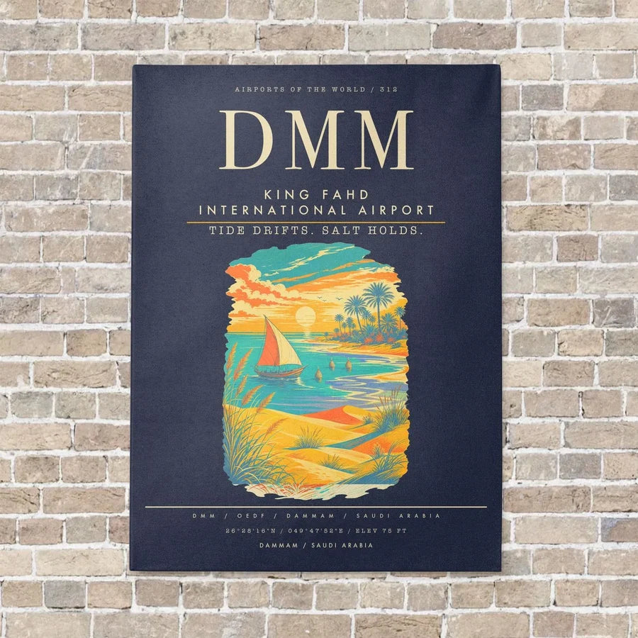 King Fahd International Airport DMM - Canvas Framed - Navy Blue