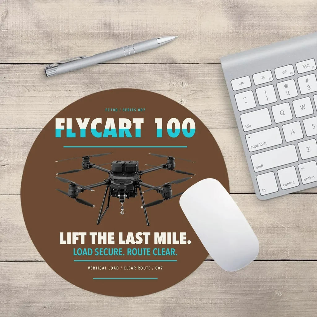 DJI FlyCart 100 design on brown round mouse pad