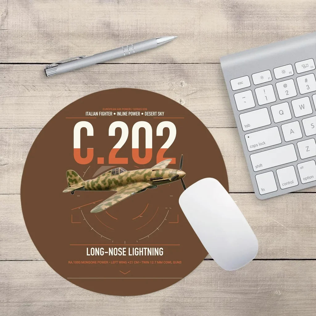 Macchi C.202 Folgore design on brown round mouse pad