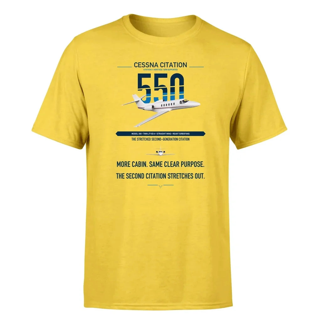 Cessna Citation 550 - Citation II design on yellow double-side t-shirt, single-side print