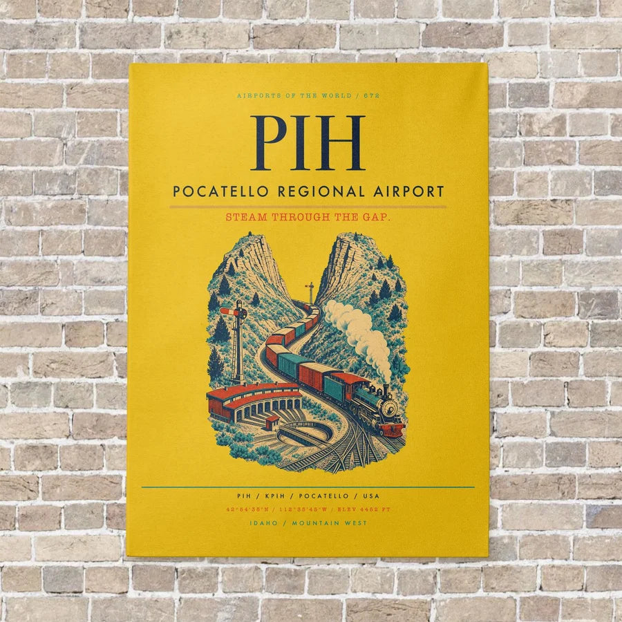 Pocatello Regional Airport PIH vertical canvas print - no frame - yellow background