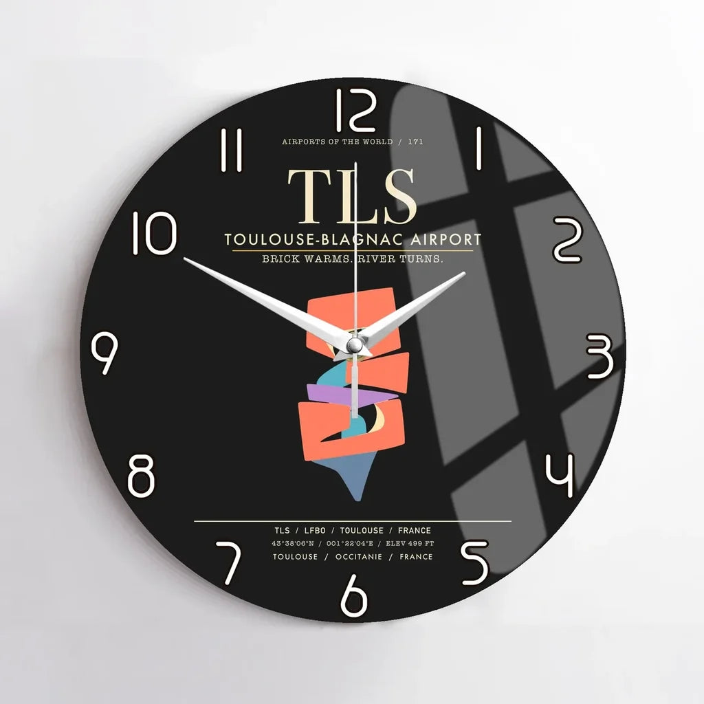 Toulouse-Blagnac Airport TLS Wall-Clock No-Frame - Black