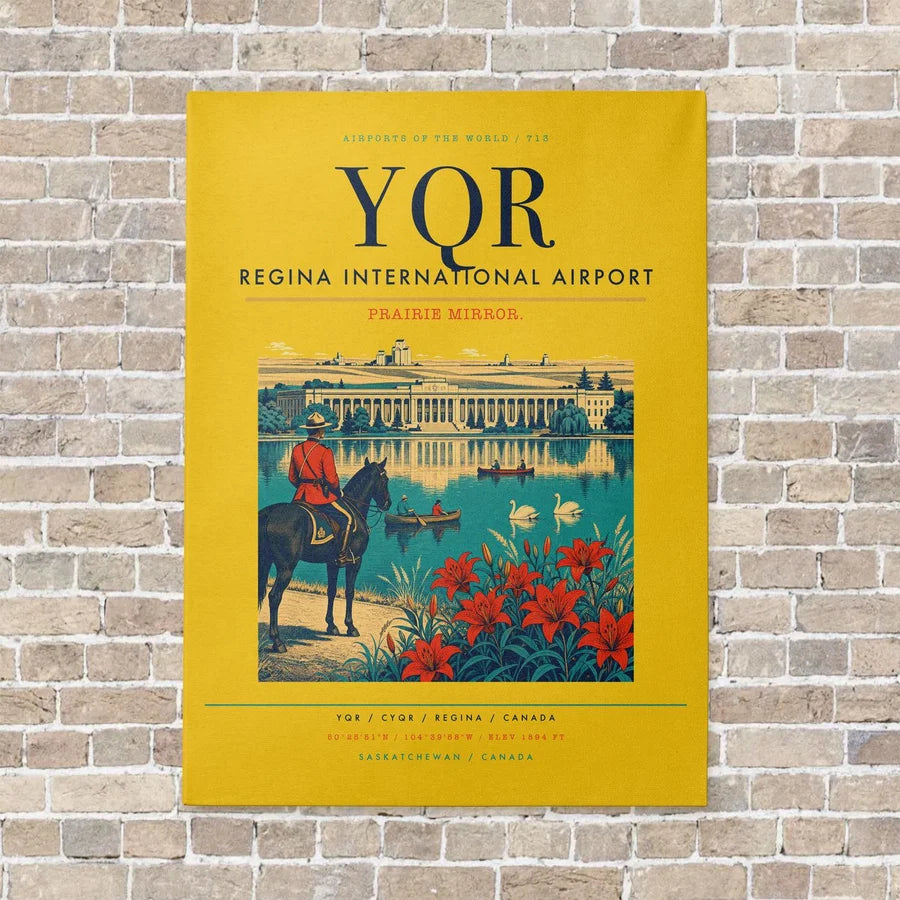 Regina International Airport YQR vertical canvas print - no frame - yellow background