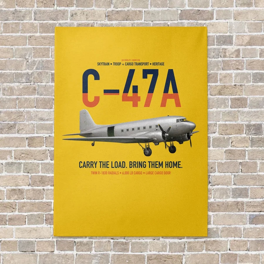 C-47A Skytrain vertical canvas print - no frame - yellow background