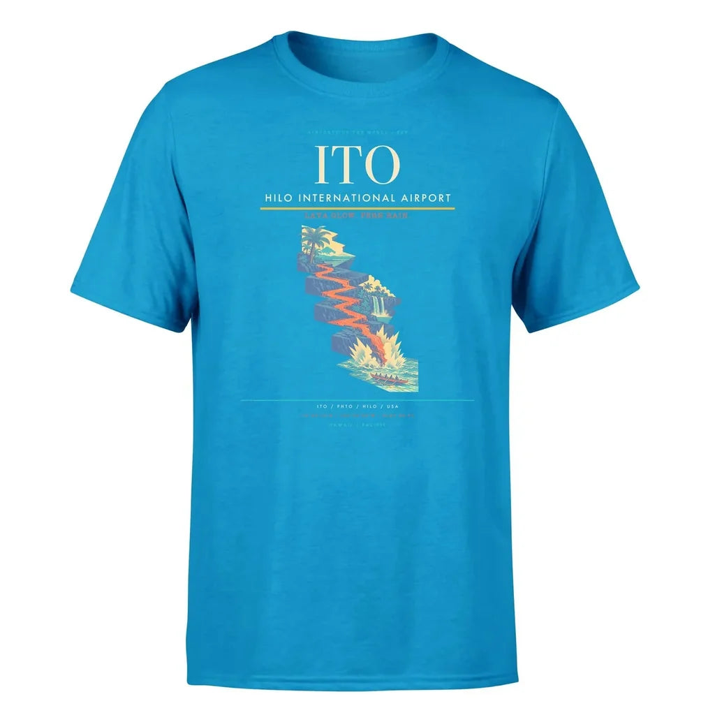 Hilo International Airport (ITO) T-Shirt single-side front print in Turquoise | hilo-international-airport-ito-double-side-t-shirt