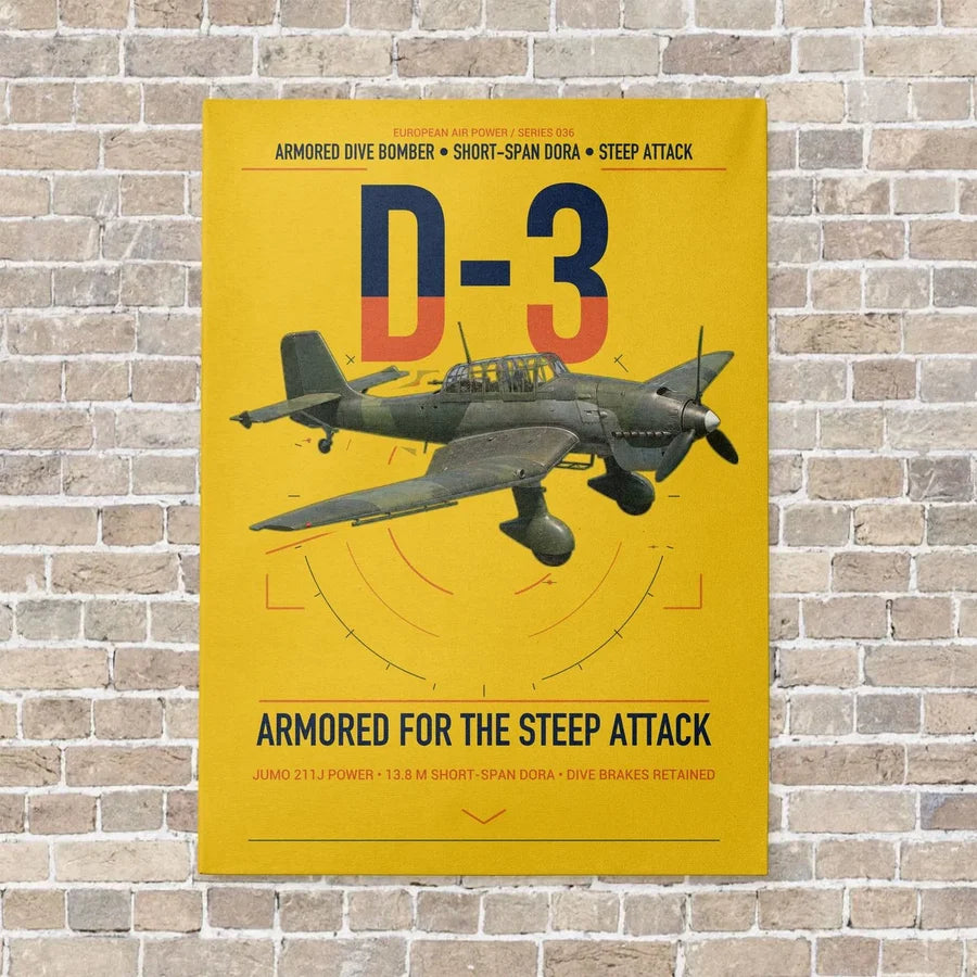 Junkers Ju 87D-3 vertical canvas print - no frame - yellow background