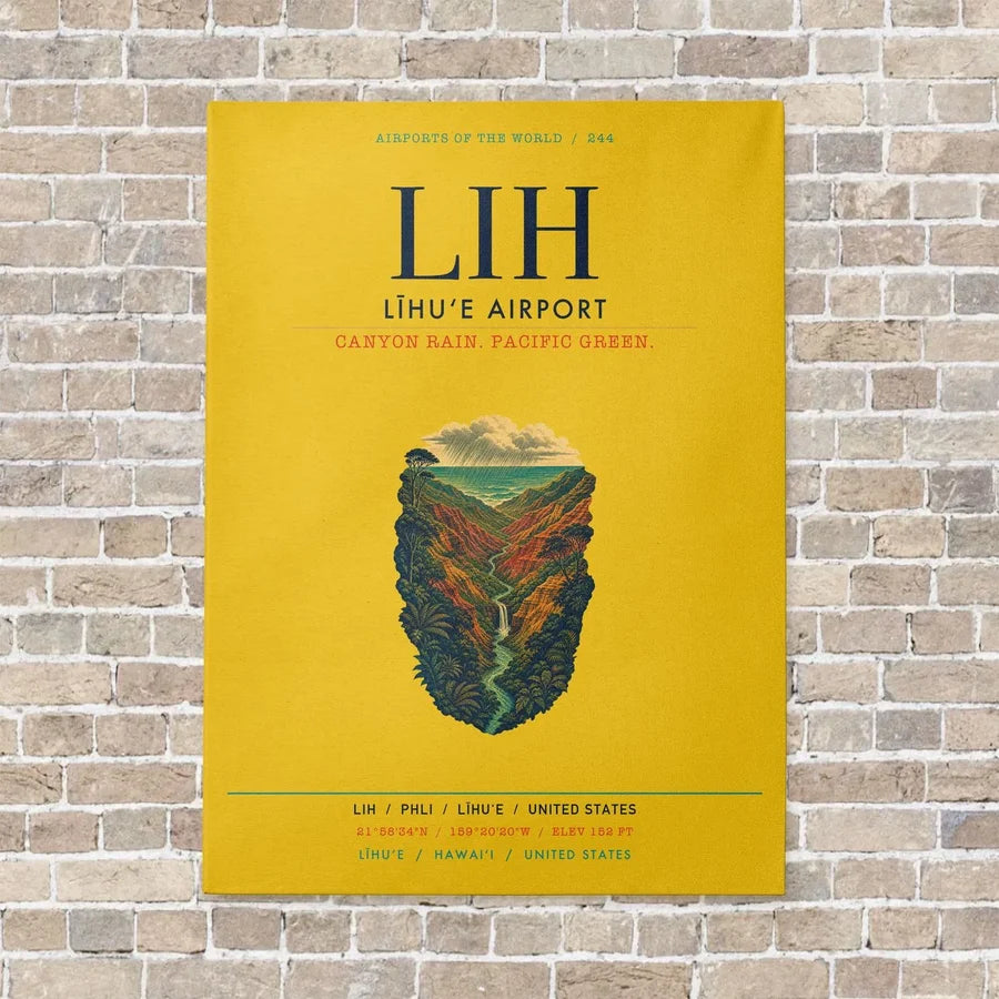 Līhuʻe Airport LIH vertical canvas print - no frame - yellow background