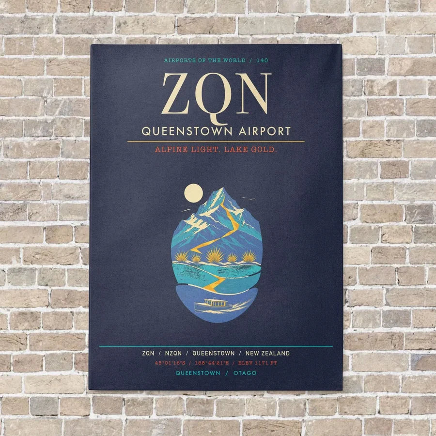 Queenstown Airport ZQN - Canvas Framed - Navy Blue
