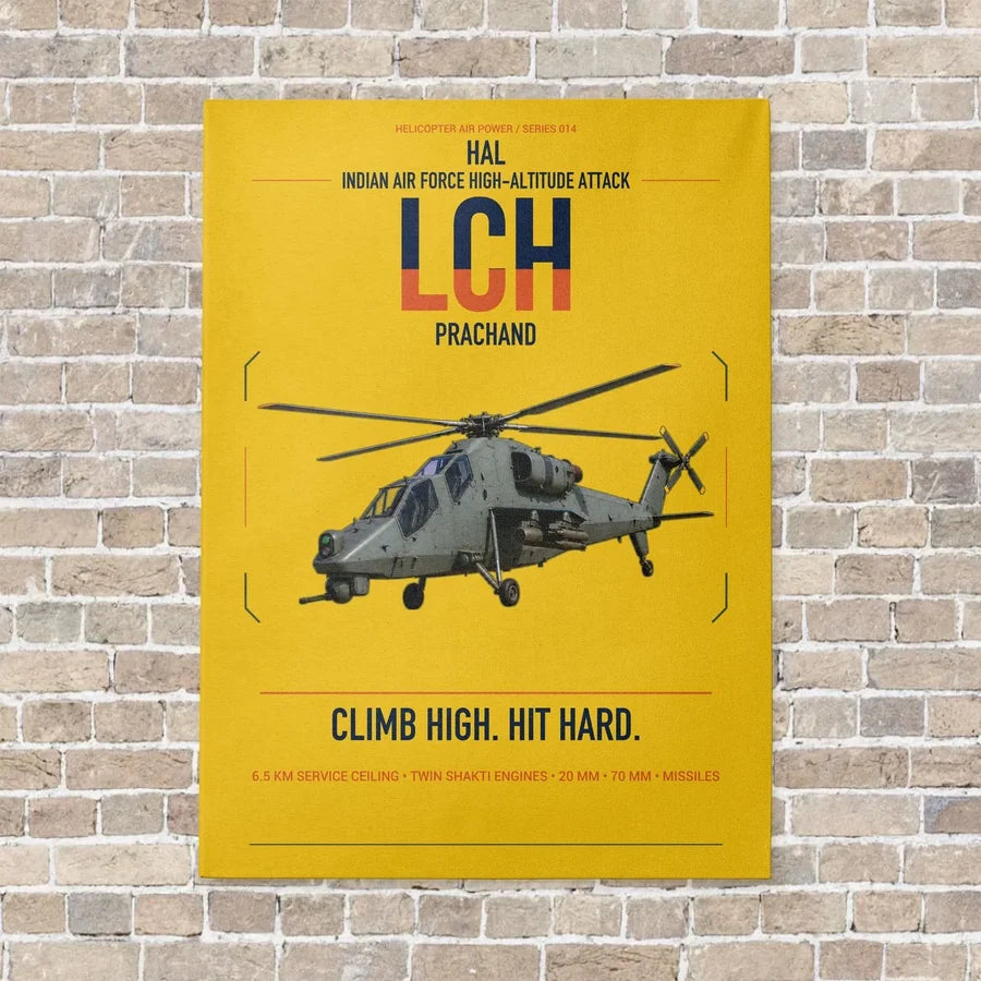 HAL LCH Prachand vertical canvas print - no frame - yellow background