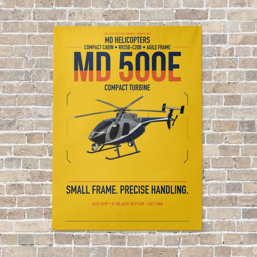 MD Helicopters MD 500E vertical canvas print - no frame - yellow background