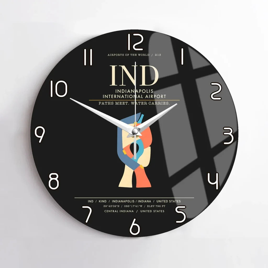 Indianapolis International Airport IND Wall-Clock No-Frame - Black