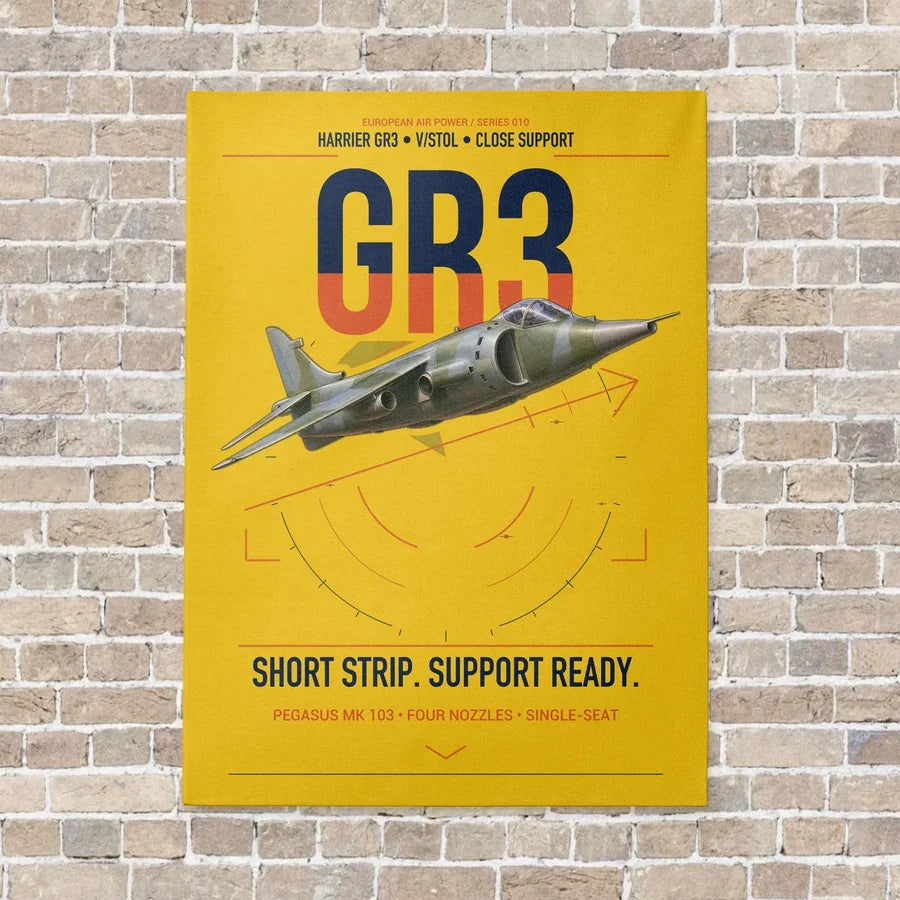 Hawker Siddeley Harrier GR3 vertical canvas print - no frame - yellow background