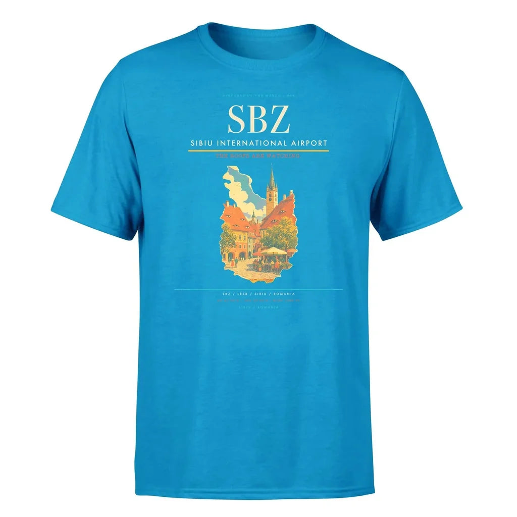 Sibiu International Airport (SBZ) T-Shirt single-side front print in Turquoise | sibiu-international-airport-sbz-double-side-t-shirt