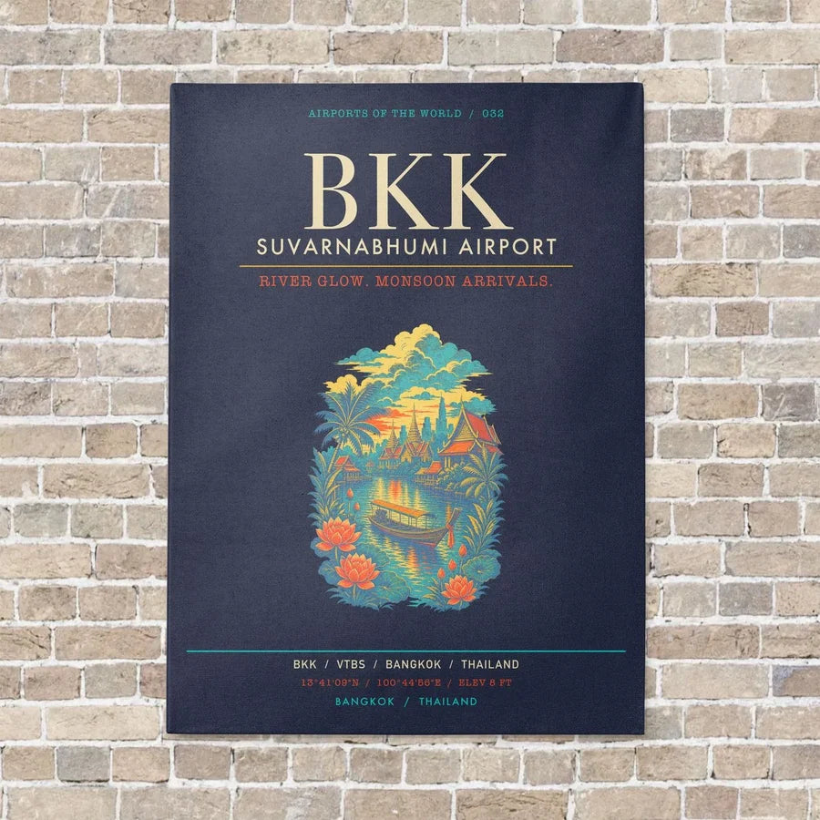Suvarnabhumi Airport Bangkok BKK - Canvas Framed - Navy Blue