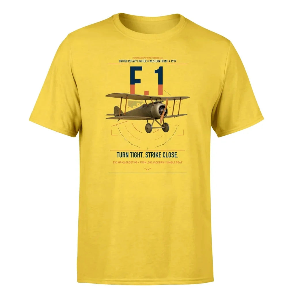 Sopwith Camel F.1 design on yellow t-shirt, single-side print
