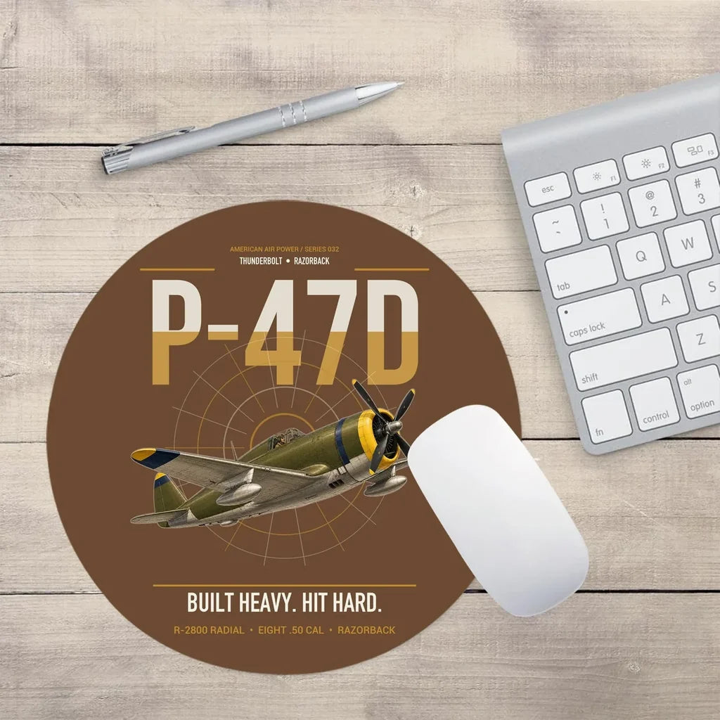 P-47D Thunderbolt Razorback design on brown round mouse pad