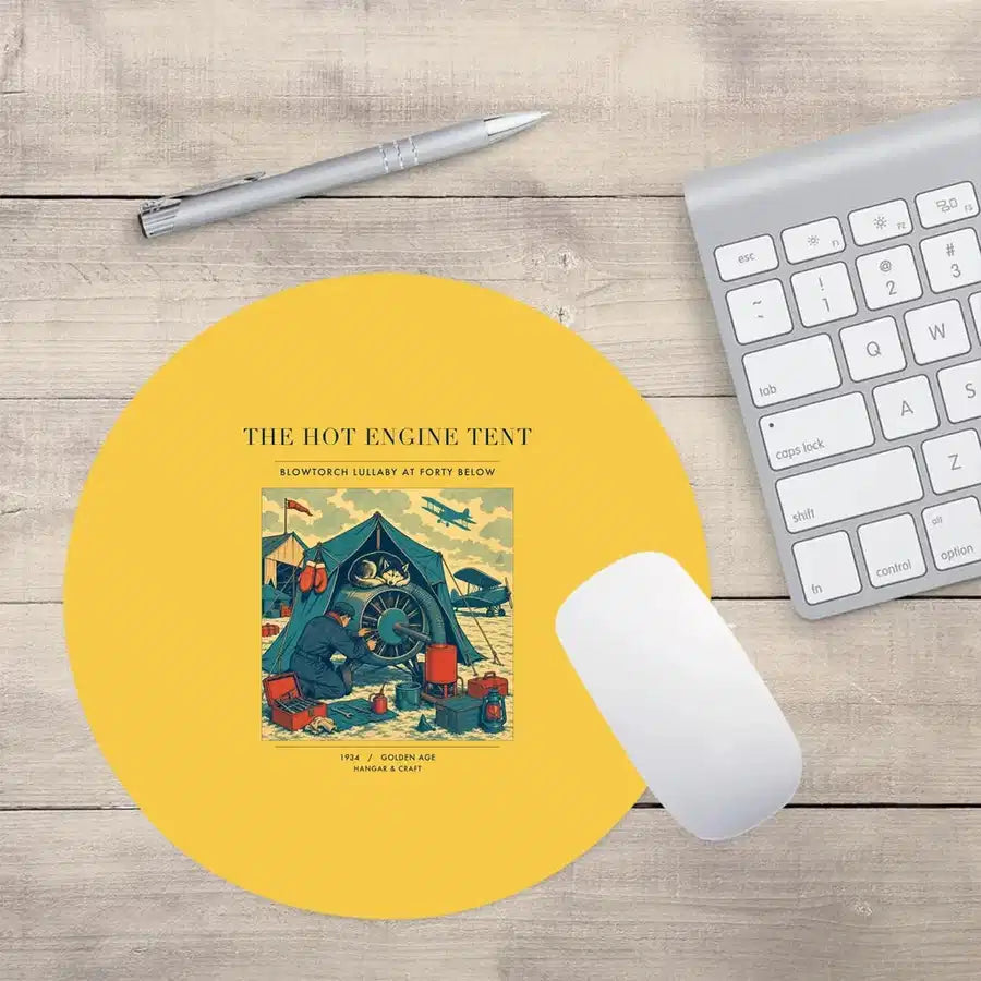 VINTAGE G4356 - The Hot Engine Tent - Designed Mouse Pads design on yellow round