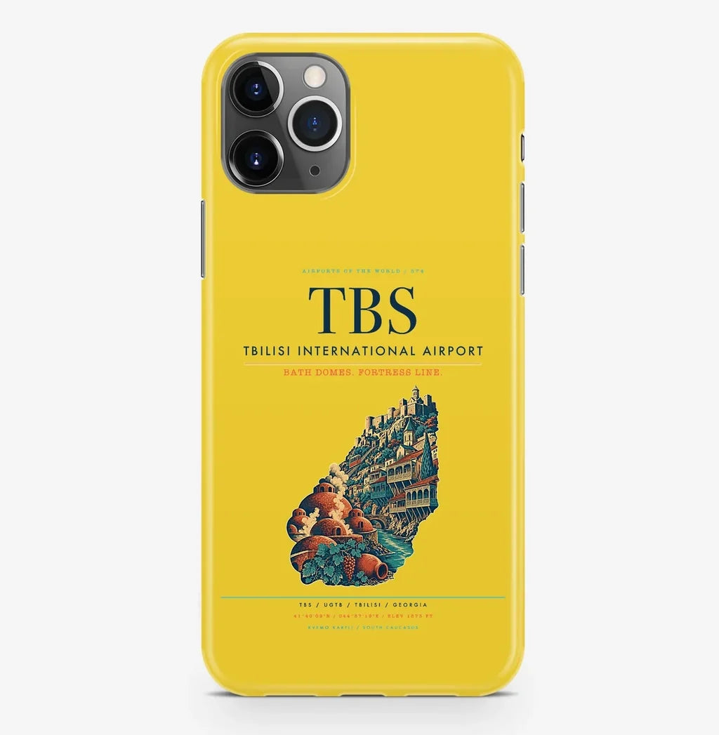 Tbilisi Airport (TBS) design on yellow iPhone 16 Pro MagSafe case
