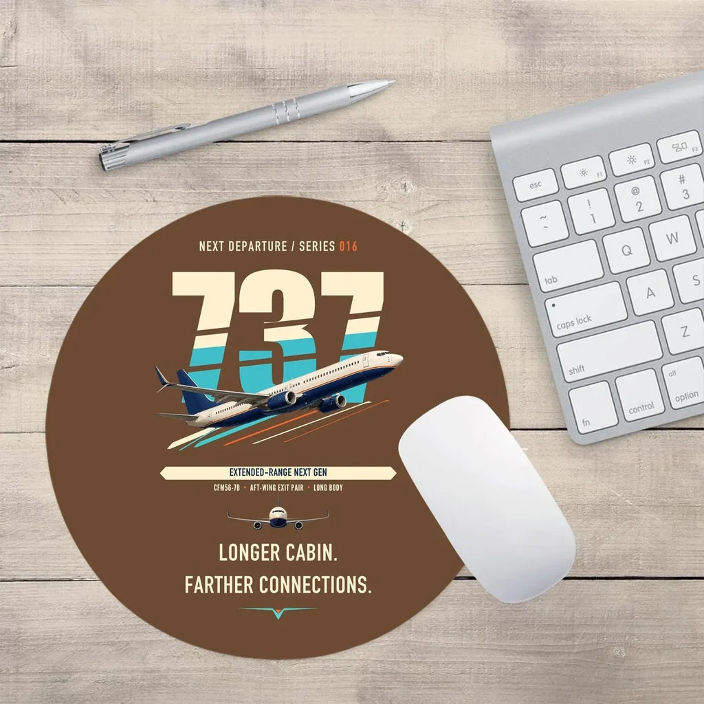Boeing 737-900ER design on brown round mouse pad