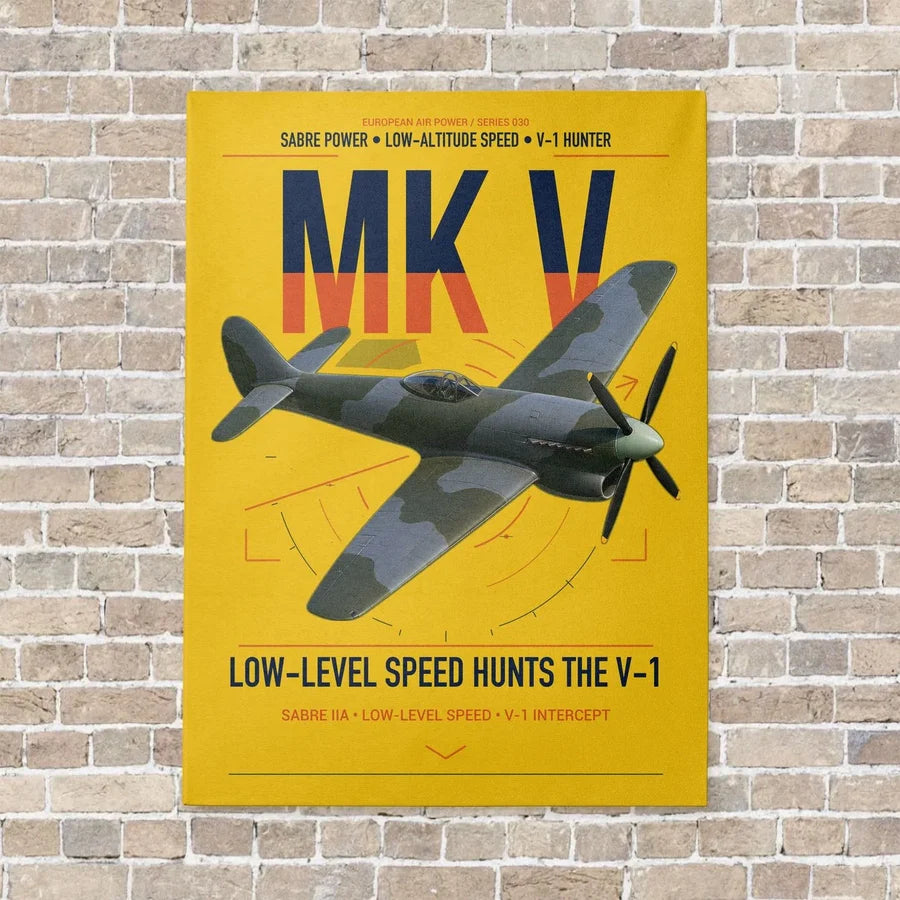 Hawker Tempest Mk V vertical canvas print - no frame - yellow background