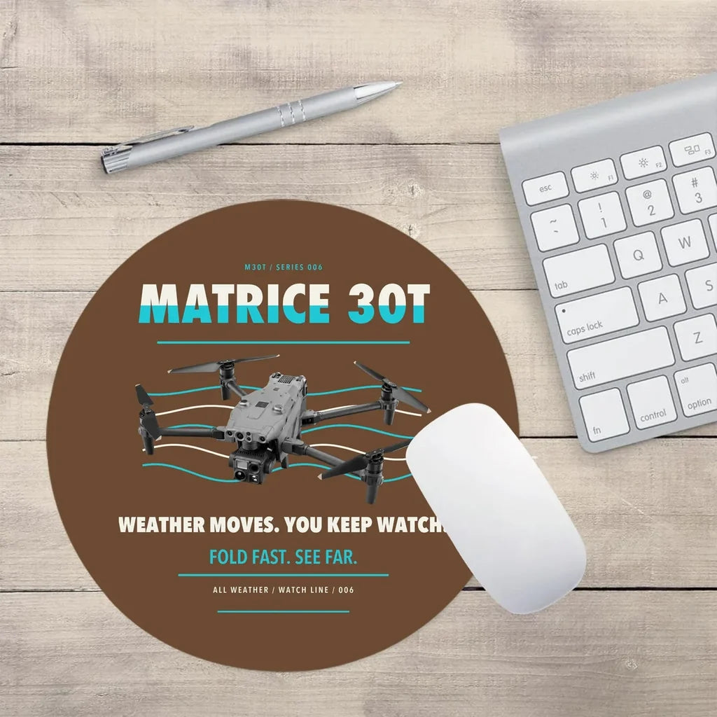 DJI Matrice 30T design on brown round mouse pad