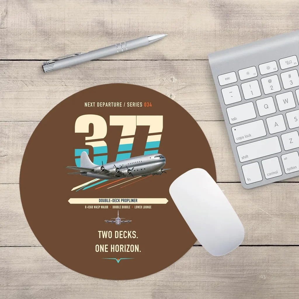 Boeing 377 Stratocruiser design on brown round mouse pad