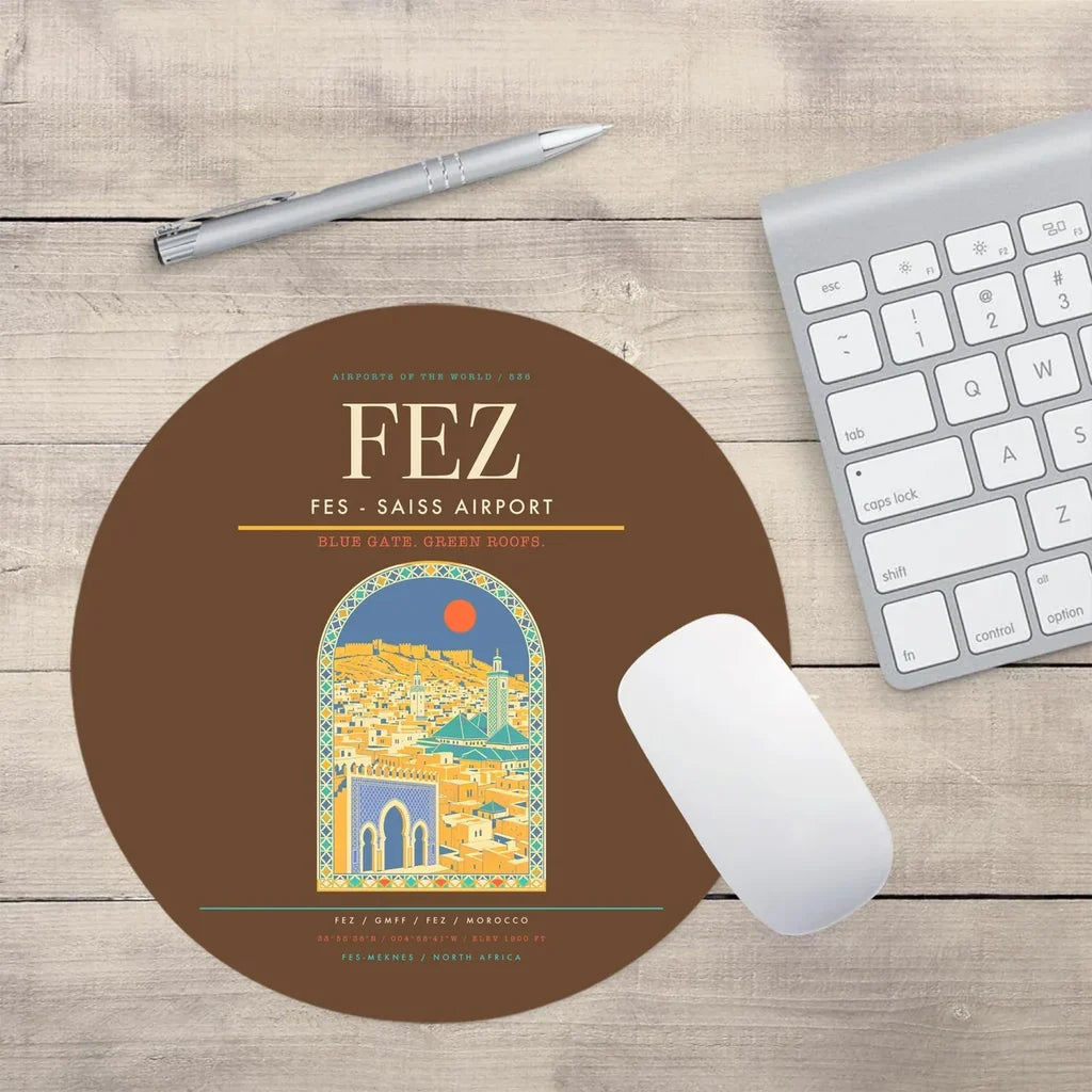 Fes (FEZ) design on brown round mouse pad