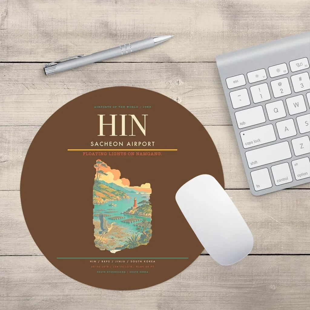 Sacheon Airport (HIN) design on brown round mouse pad
