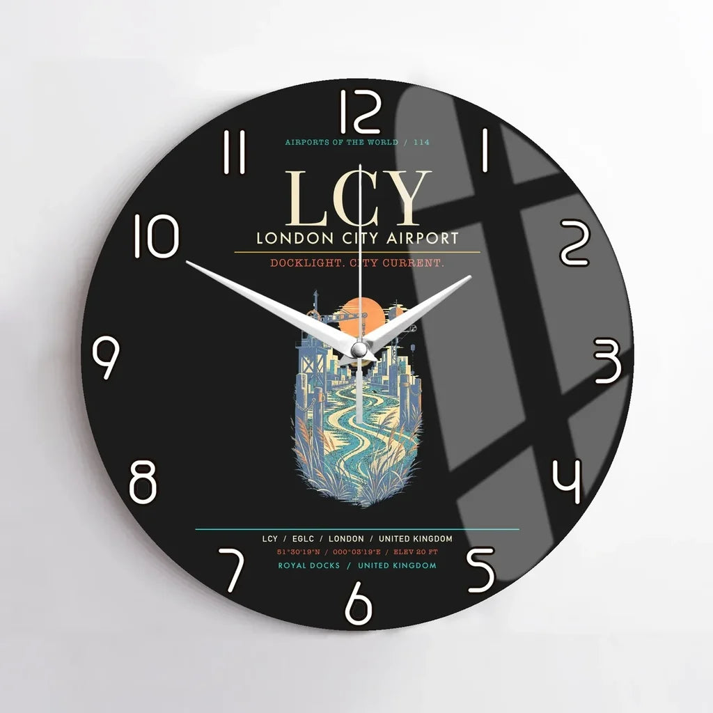 London City Airport LCY Wall-Clock No-Frame - Black