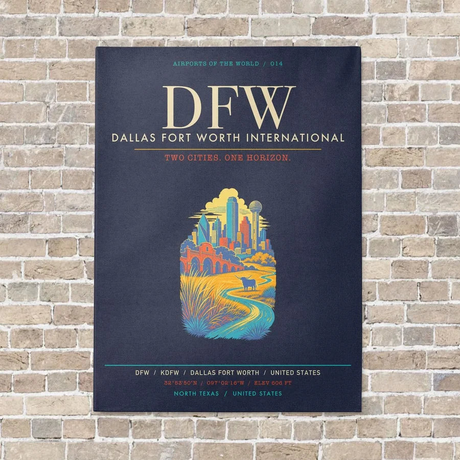 Dallas Fort Worth International Airport DFW - Canvas Framed - Navy Blue