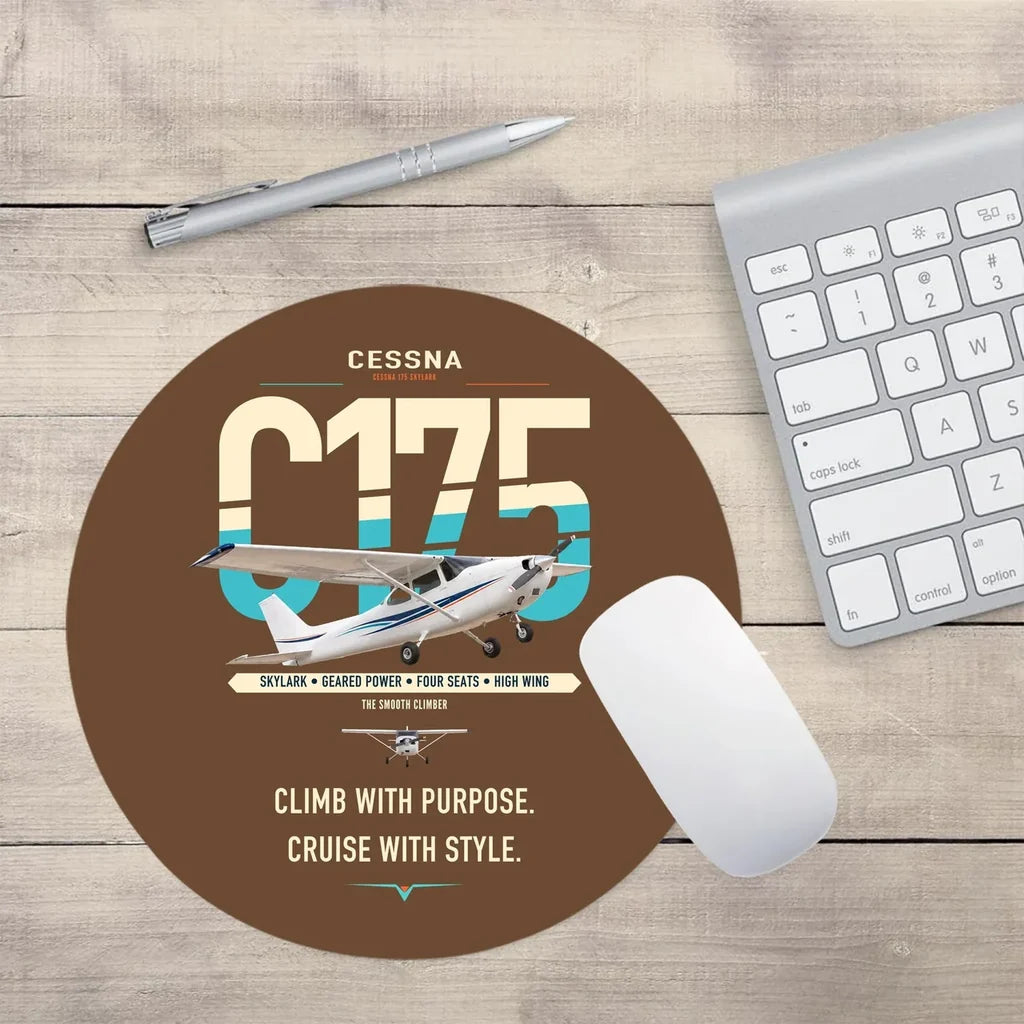 Cessna 175 Skylark design on brown round mouse pad