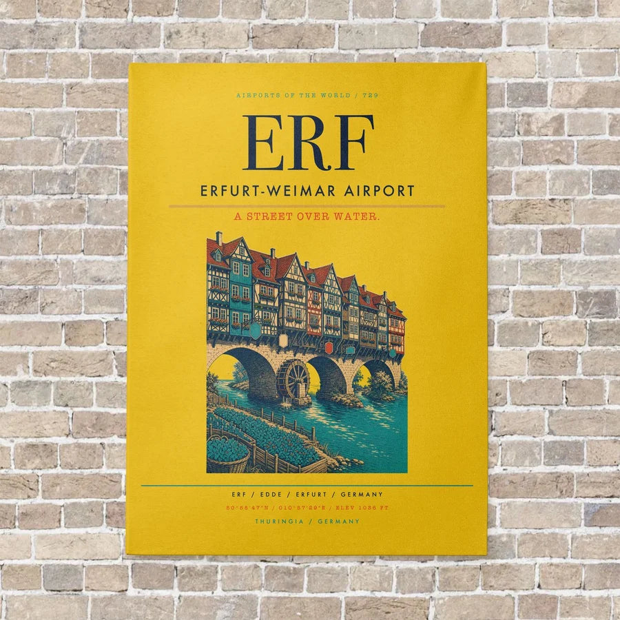 Erfurt-Weimar Airport ERF vertical canvas print - no frame - yellow background